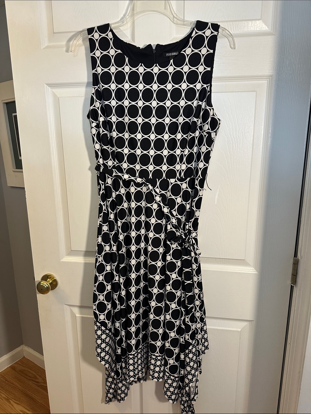 Roz & Ali Black and White Asymmetrical Circle-Print Dress